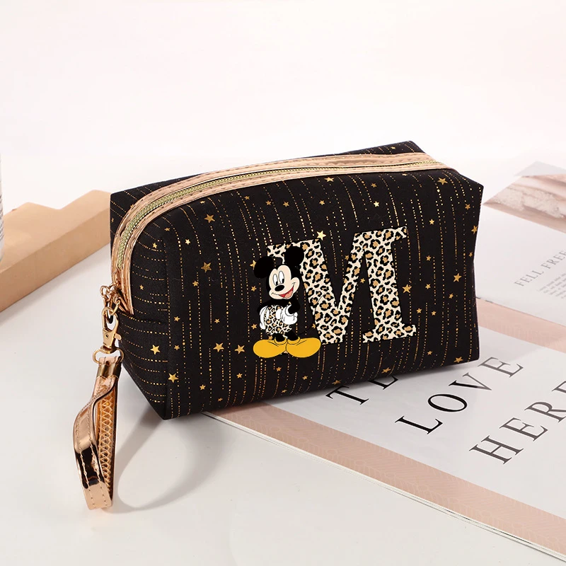 Disney Mickey Mouse Letter A-z Print Cartoon Storage Bag Cute Large Capacity Cosmetic Pouch Decoration Pencil Bags Xmas Gifts