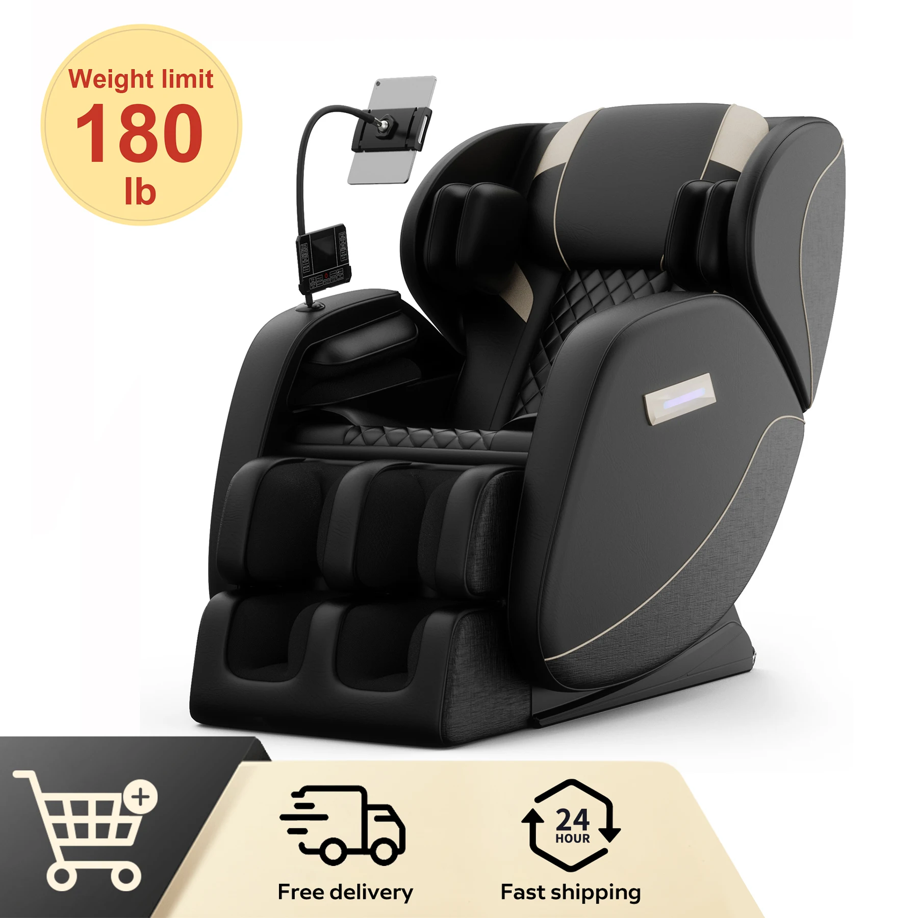 

Массажное кресло для всего тела с нулевой гравитацией с подогревом, подушками безопасности, рожком для ног и сенсорным экраном — поддерживает до 180 фунтов