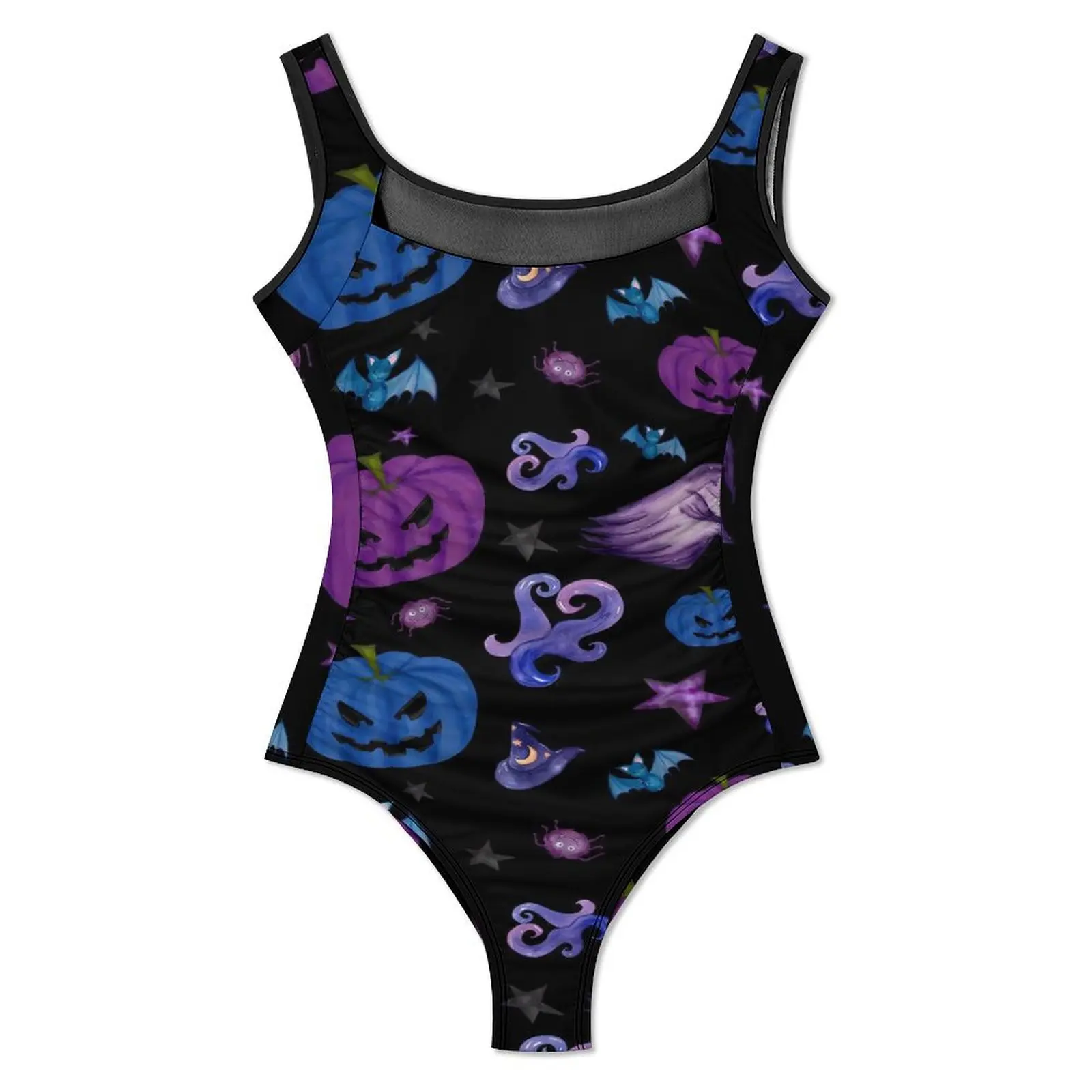 Pumpkin Print Swimsuit Sexy Spooky Halloween Women Swimwear One Piece Kawaii Swimsuits Holiday Pool Push Up Mesh Beach Wear