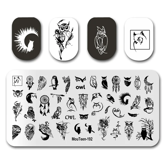 Art Nail MouTeen194 Cute Cat Fishbone Art Nail Stamping Plates Manicure Set For Nail Art Stamper