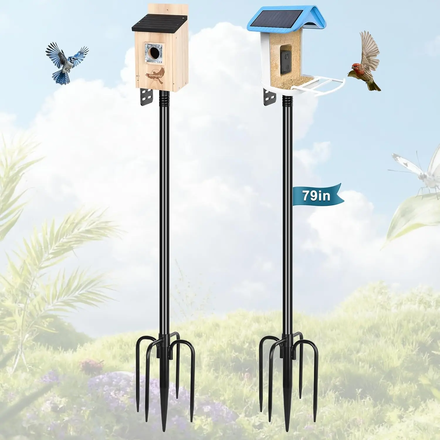 

Умная кормушка для птиц, высота 79 дюймов, комплект из 2 сверхмощных металлических монтажных комплектов для уличной метеостанции, регулируемая черная подставка