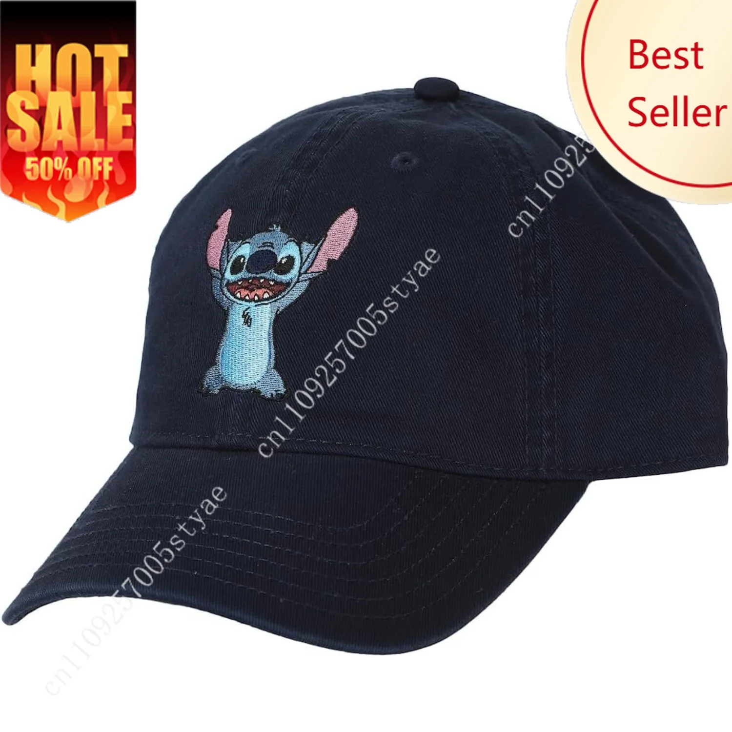 Disney Stitch Embroidered Character Art Blue Unstructured Baseball Cap