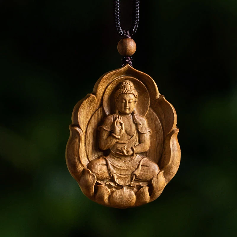 UMQ Natural Sandalwood Wood Carving Twelve Zodiac Buddha Pendant Men's and Women's Necklaces Peace Zodiac Guardian God