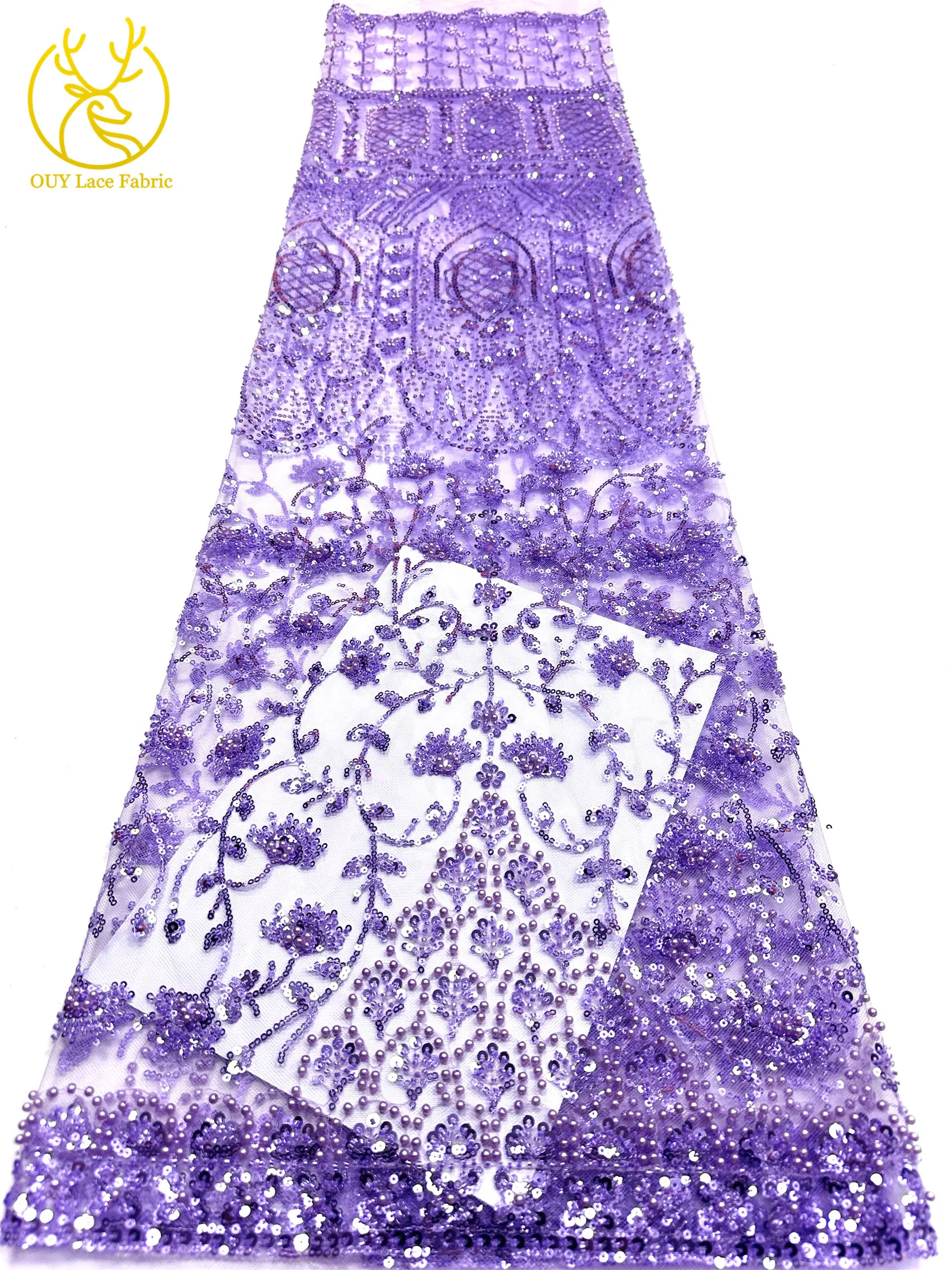 Afrikanischer Perlenstickerei-Spitzenstoff 2026 Hochwertiger Nigerianischer Pailletten-Spitzenstoff Französischer Braut-Hochzeits-Abendkleid-Nähstoff 5Y – Detail 26
