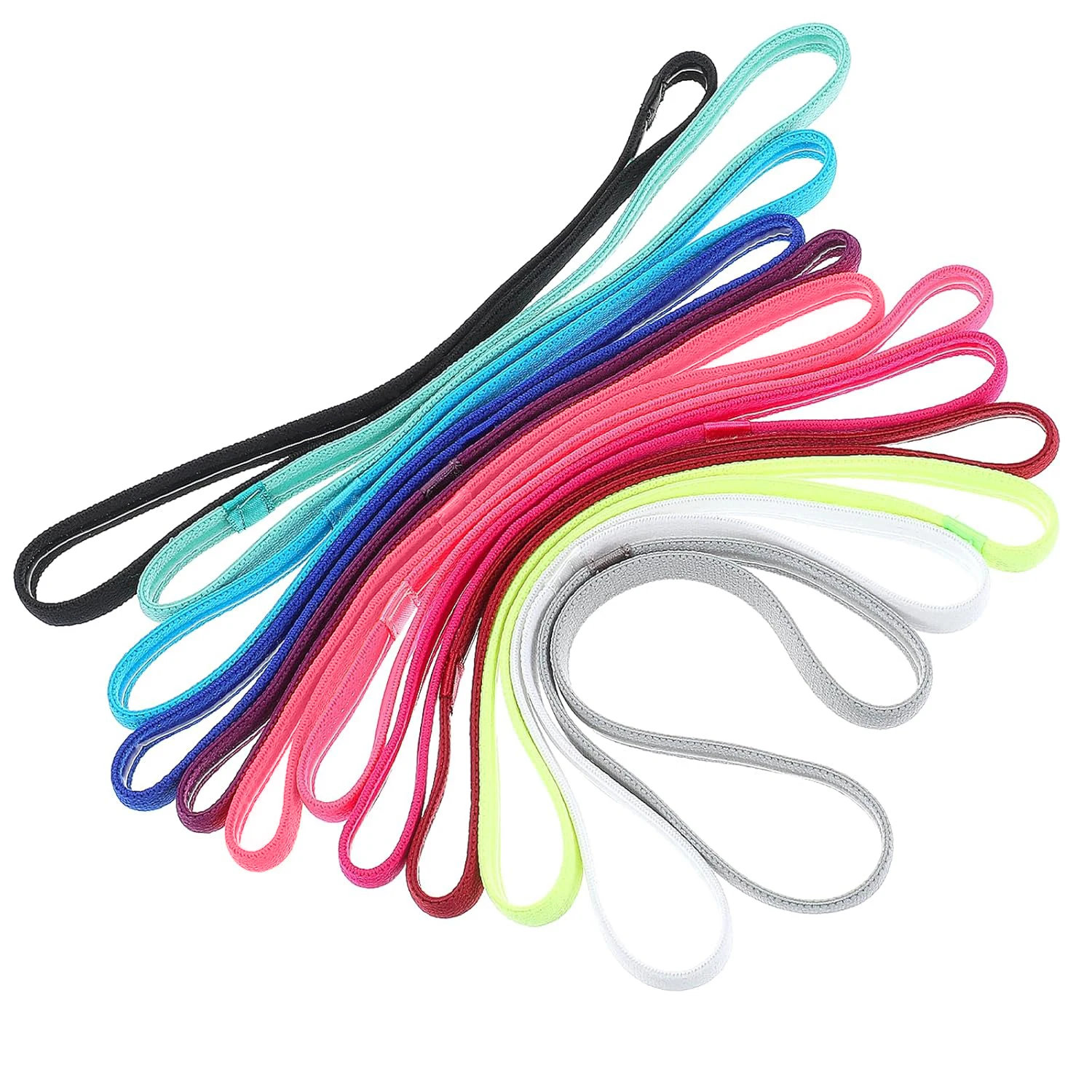 12 Pcs Thin Elastic Headbands Non Slip Sport Sweatbands for Running Soccer Basketball Cycling Workouts Gym Tennis Hiking Volleyb