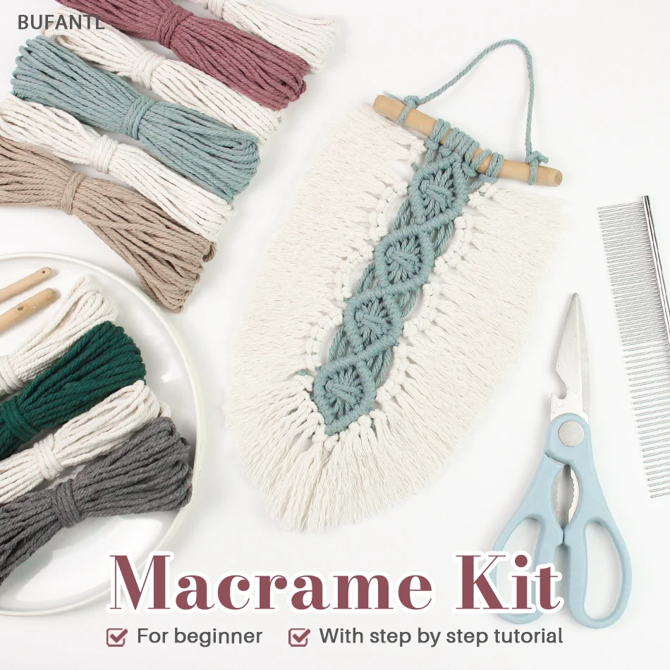 Handgemachte strickende Diamantblatt-Quasten-Wandteppich-Makramee-Set mit Tutorial für Anfänger, Erwachsene, DIY-Handwerk für Heimdekoration, Wandbehang