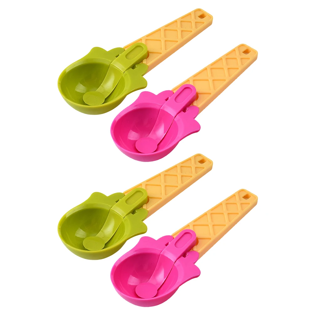 

4pcs Green Ice Cream Scoop Fruit Cake Dessert Digging Spoon Smooth Surface Round Edge Easy Clean Kitchen Tools