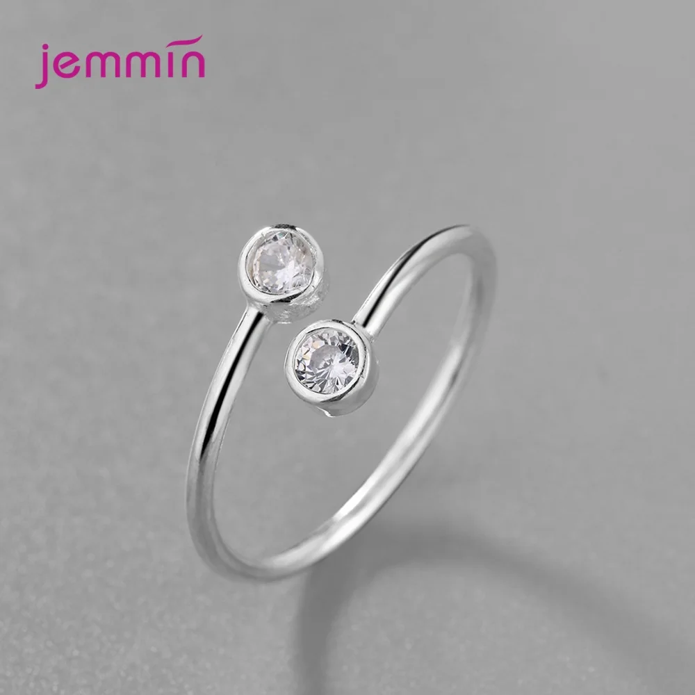 Personality Simple Solid 925 Silver Rings 2 Crystal Cubic Zircon High Quality Female Girls Christmas Party Jewely Components