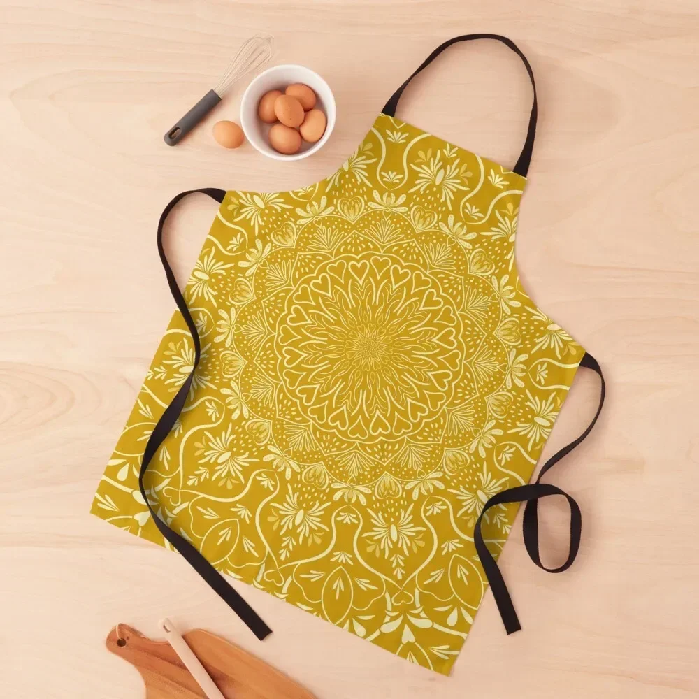 Boho Golden Yellow Lotus Flower Mandala Apron christmas decoration Kitchenware Apron