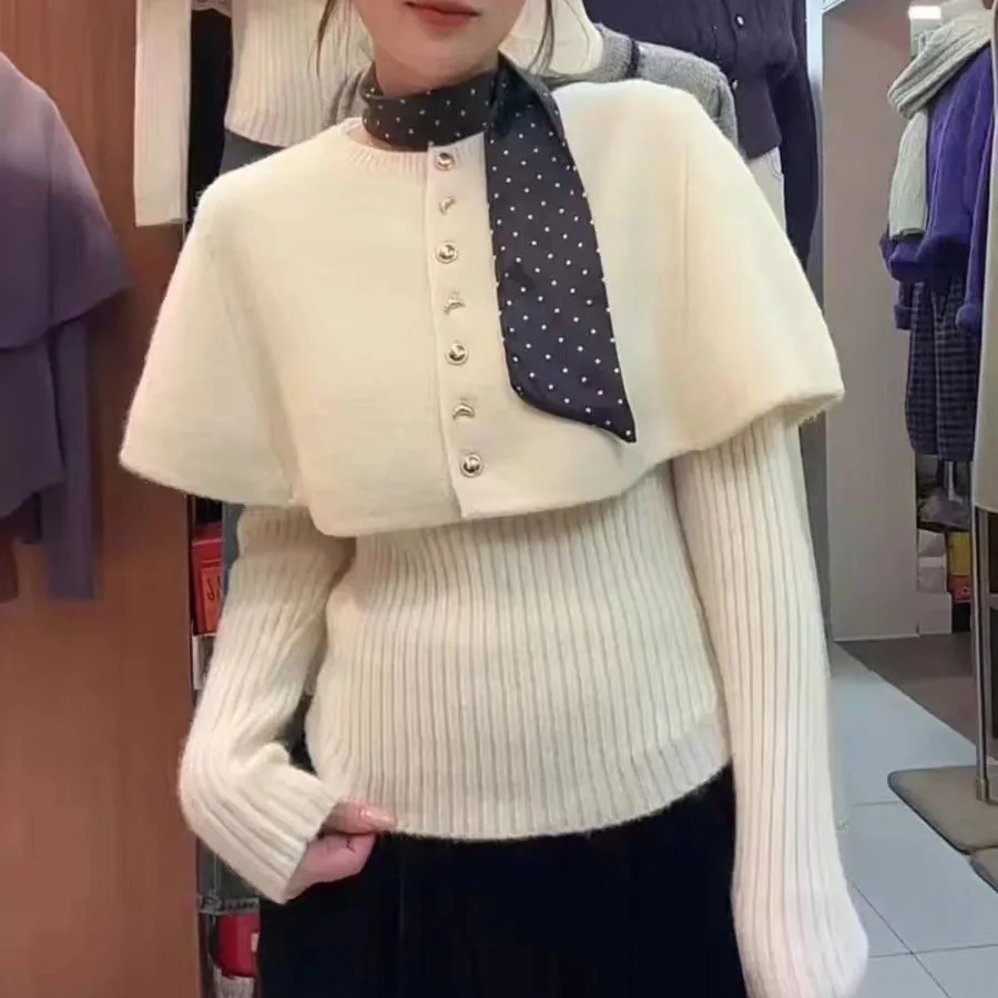 

Женский зимний винтажный вязаный свитер в горошек Sa, мягкий теплый комплект из двух предметов, пальто с запахом, удобная посадка