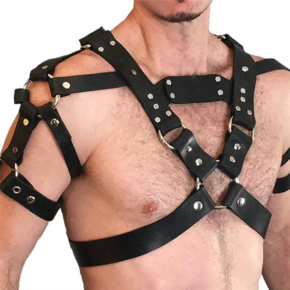 Mens Leather Top Harness Belts BDSM Fetish Gay Full Body Bondage Straps Lingerie Punk Rave Goth Chest Harness Costumes