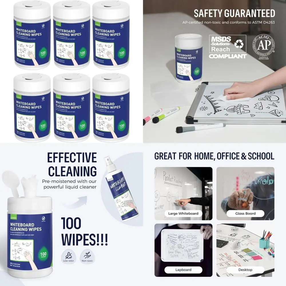 

Набор из 6 нетоксичных салфеток для чистки досок для сухого стирания, 100 шт. каждый