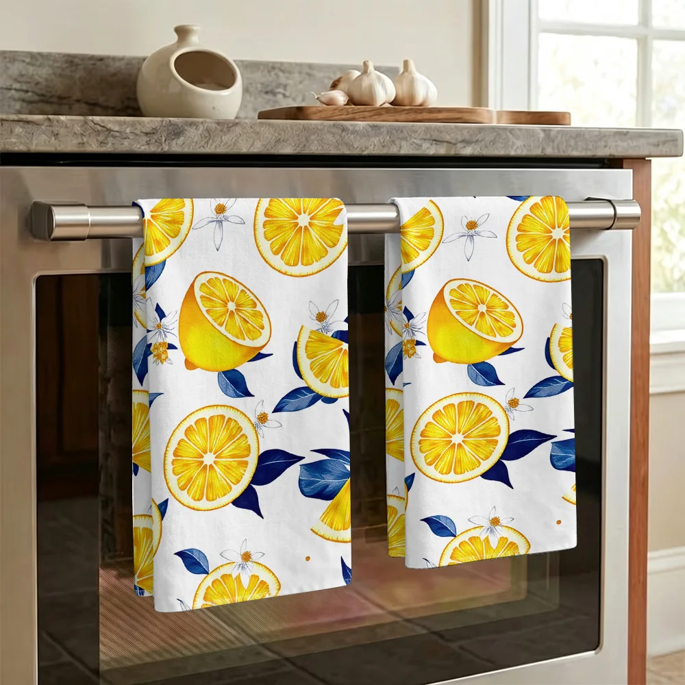 1pc/2pcs Lemon Print Kitchen Towel-Super absorbent, reusable polyester dishcloths perfect for home decor, cooking, baking and gi