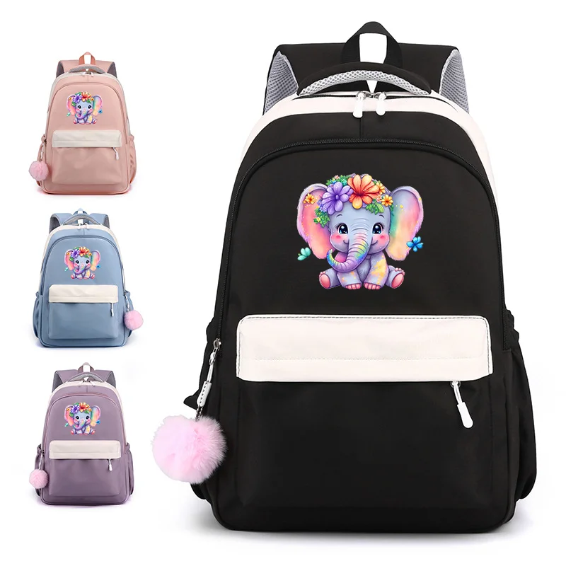 

Cute Cartoon Elephant Pattern Backpack Casual School Large Capacity Rucksack Kawaii Elephant Harajuku Backpacks