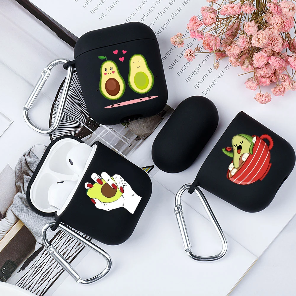 Cute and Fun Cartoon Avocado Pattern Black Soft Silicone Apple Wireless Bluetooth Headphone Case Suitable for AirPods 1 2 3 Pro