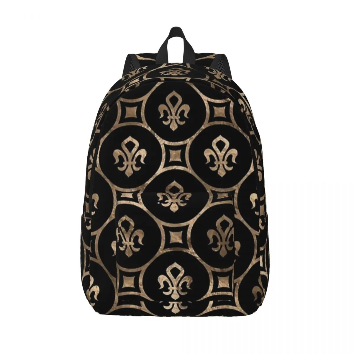 

Fleur-De-Lys Black And Gold Fashion Backpack Outdoor High School Hiking Travel Daypack for Men Women College Canvas Bags