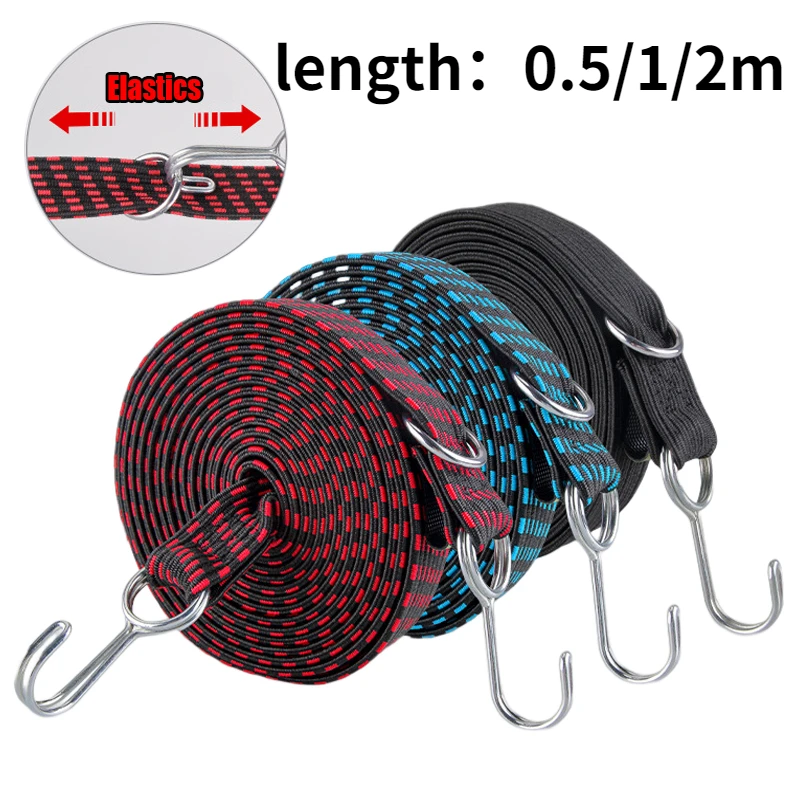 0.5/1/2m Motorcycle Bicycle Elastics Rubber Luggage Rope Cord Hooks Bikes Rope Tie Luggage Roof Rack Strap Fixed Band