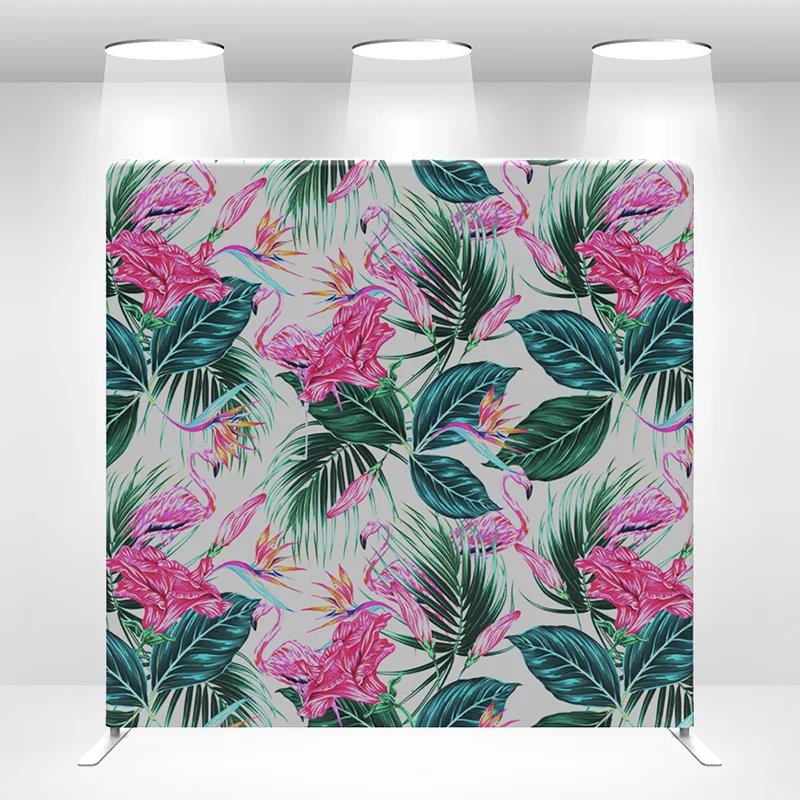 

Flamingos and Tropical Fern Green Leaf 8x8ft Baby Shower Birthday Pillow Case Photoshoot Backdrop Cover