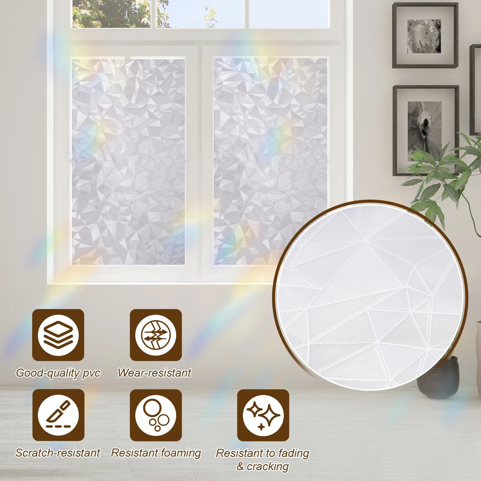 Window Privacy Film,Static Cling Removable 3D Diamond Pattern Decorative Window Sticker Non Adhesive for Glass, Silver Gray