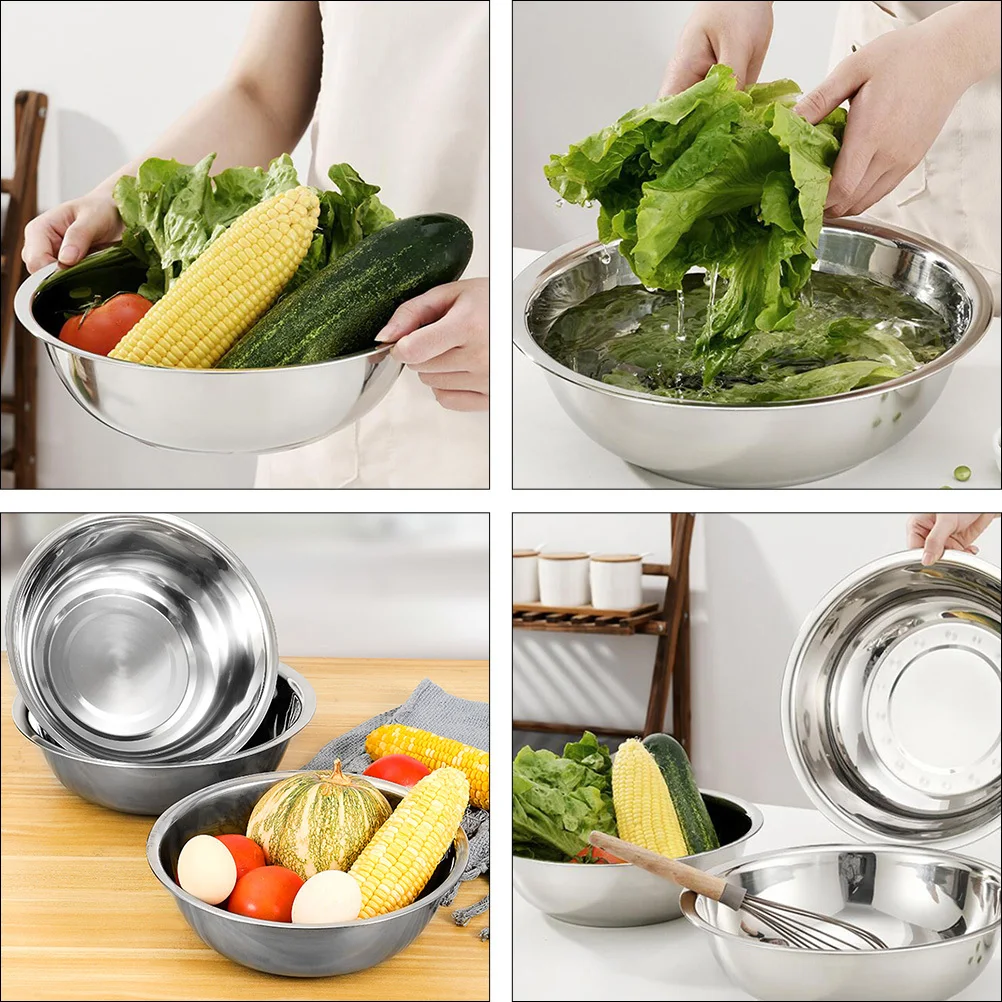 

1pc Stainless Steel Basin 20Cm Thick Vegetable Washing Salad Mixing Pot For Kitchen Tableware Outdoor Indoor Use