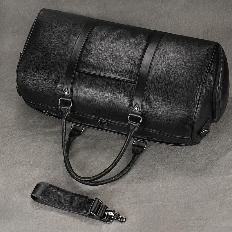 Fashion New Design Leather Travel Bag Soft Cowskin Duffle Bag Black Travel Duffle bag Weekend Bag of men women luggage bag 50 cm