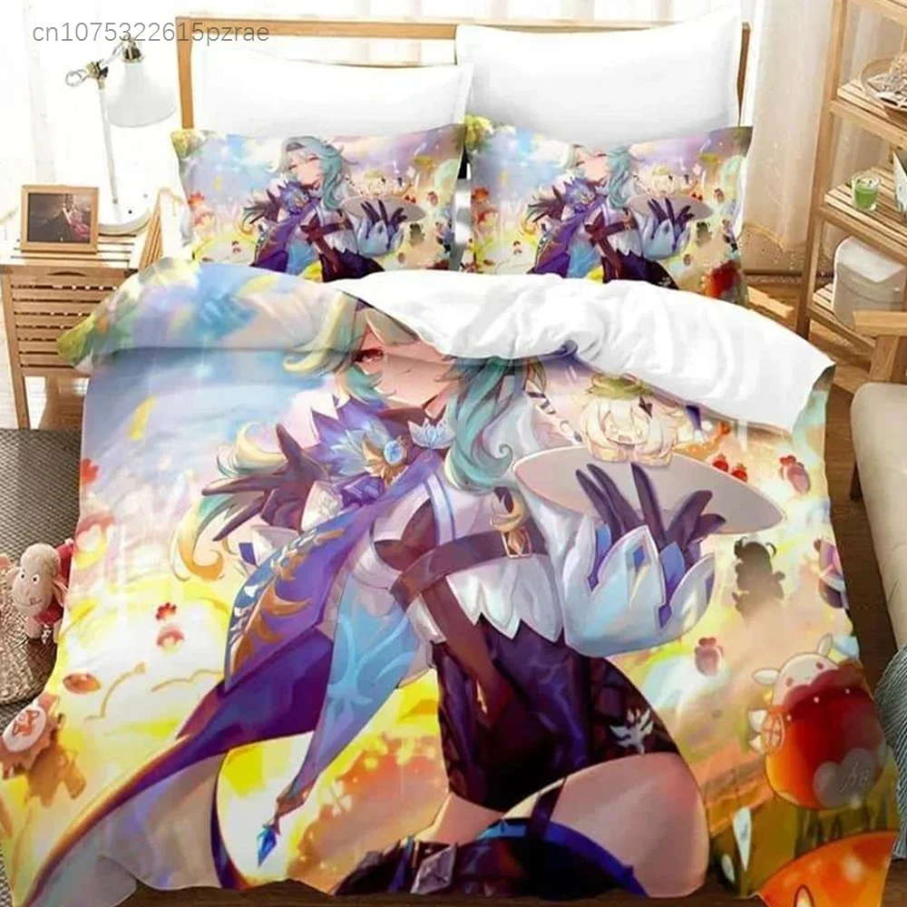 Kawaii Anime Genshin Impact Eula Lawrence Bedding Set Single Twin Full Queen King Size Bed Set Adult Kid Bedroom Duvetcover Sets