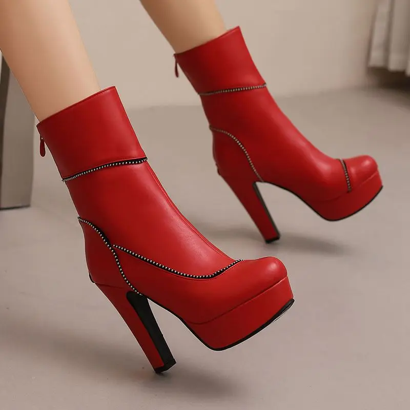 SIMLOVEYO 2024 Women Ankle Boots Round Toe High Heel 12cm Platform 3.5cm Size 48 49 50 Sexy Dating Bota