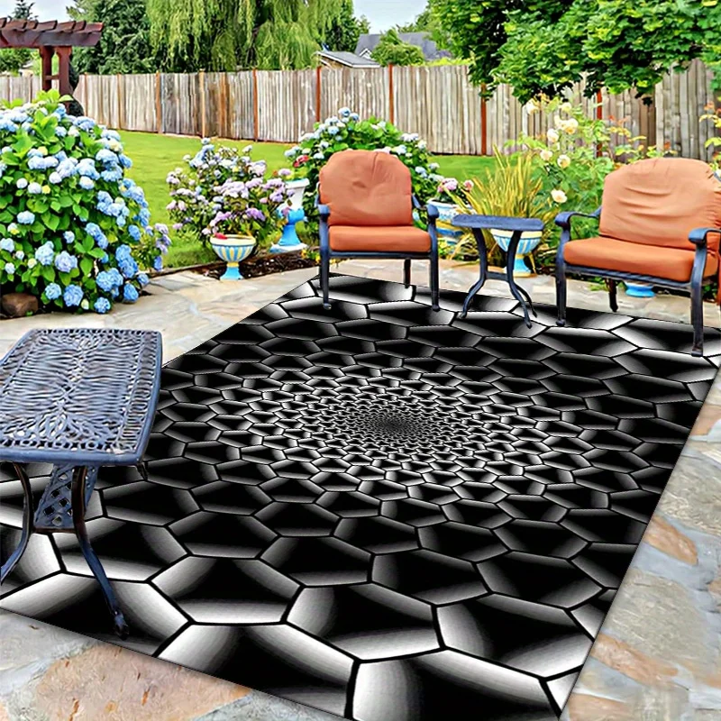 1pc Black White Diamond Geometric Area Rug, Versatile All Season Decor, Ideal Gift, Perfect for Patio Poolside Balcony Bedroom