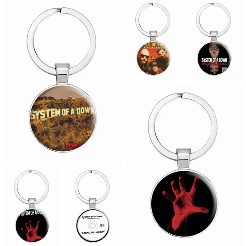 Retro Heavy Metal Band System of A Down Keychain Rock Band Album Cover Aesthetic Glass Dome Key Chain Bag Accessories Decor Fans