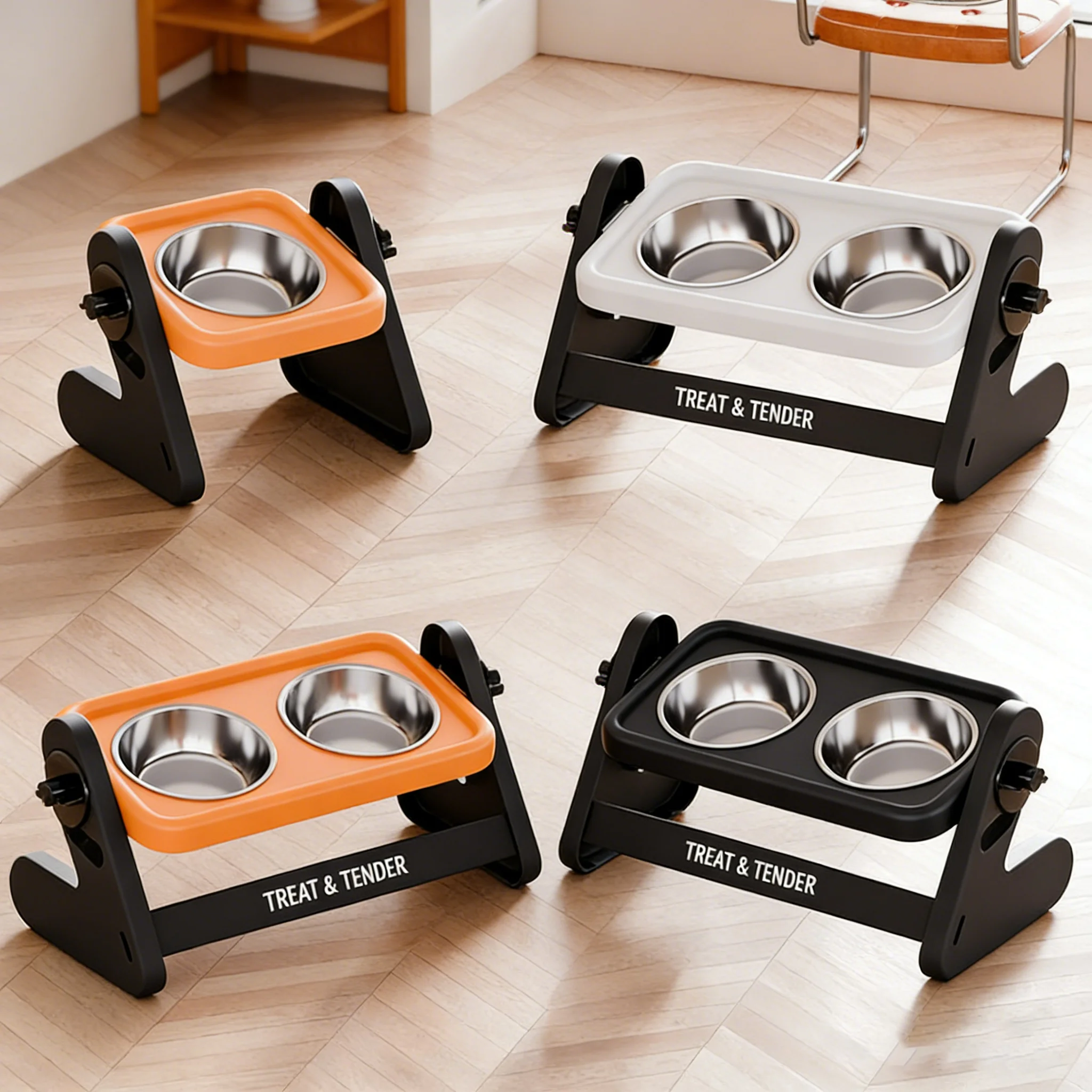 Adjustable Height Cat Food Bowl Stainless Steel Dual Bowl for Kittens Small Dogs Neck Support Multi-level Settings Pet Supplies
