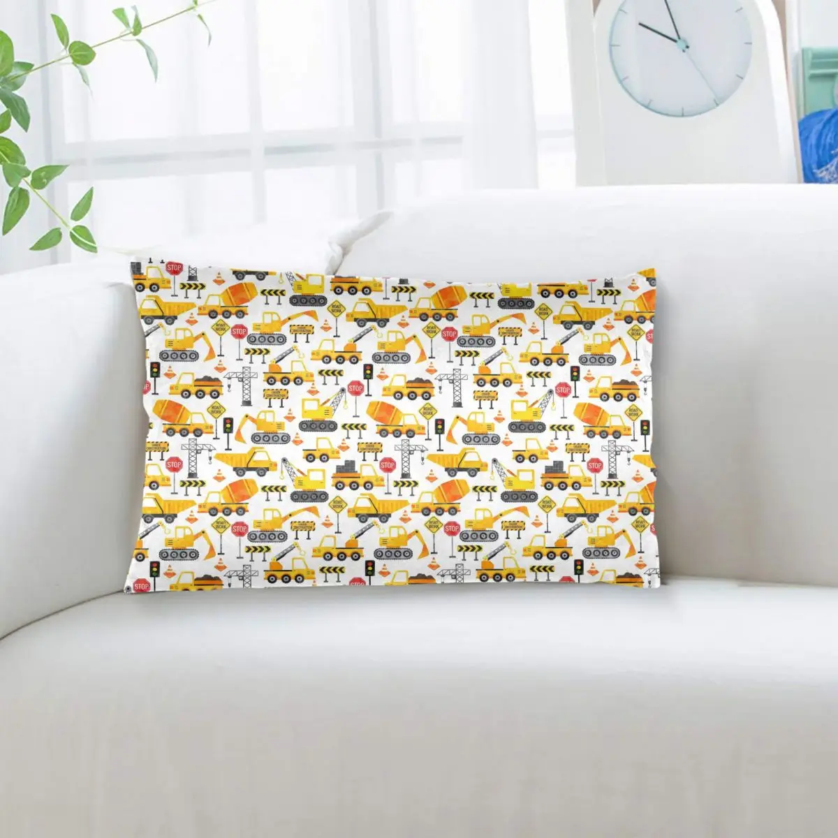 Road Work Watercolor Construction Vehicles Rectangle Pillowcase Cushion Cover Decorative Bedroom Bed Home Comfort Throw Pillow