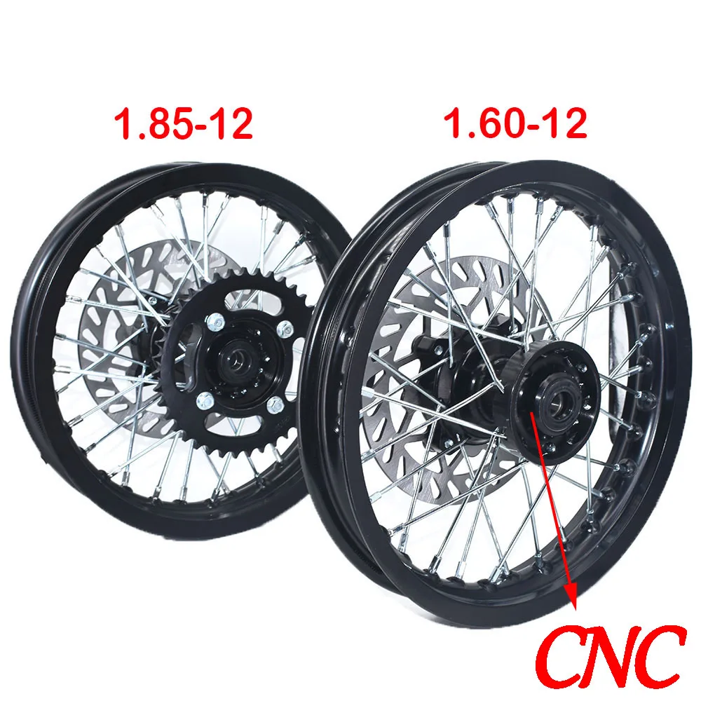 1.60x12 inch&1.85-12 inch Front Rear Aluminum Rims CNC hub with sprocket&Brake Disc for CRF50 XR50 70 Apollo SDG 50cc 110 125cc