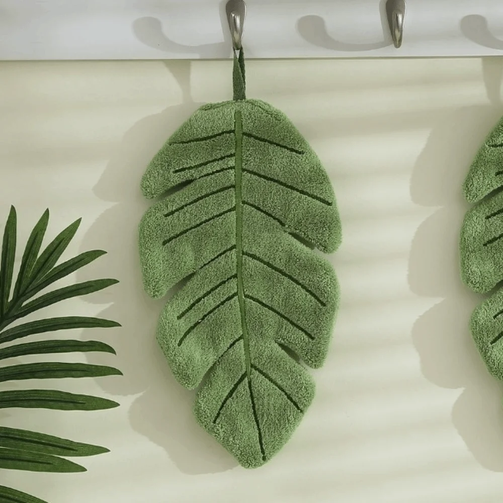 High Quality Cartoon Leaf Hand Towel Absorb Water Thickened Bathroom Kerchief Coral Velvet Hanging Hand Wipe Kitchen