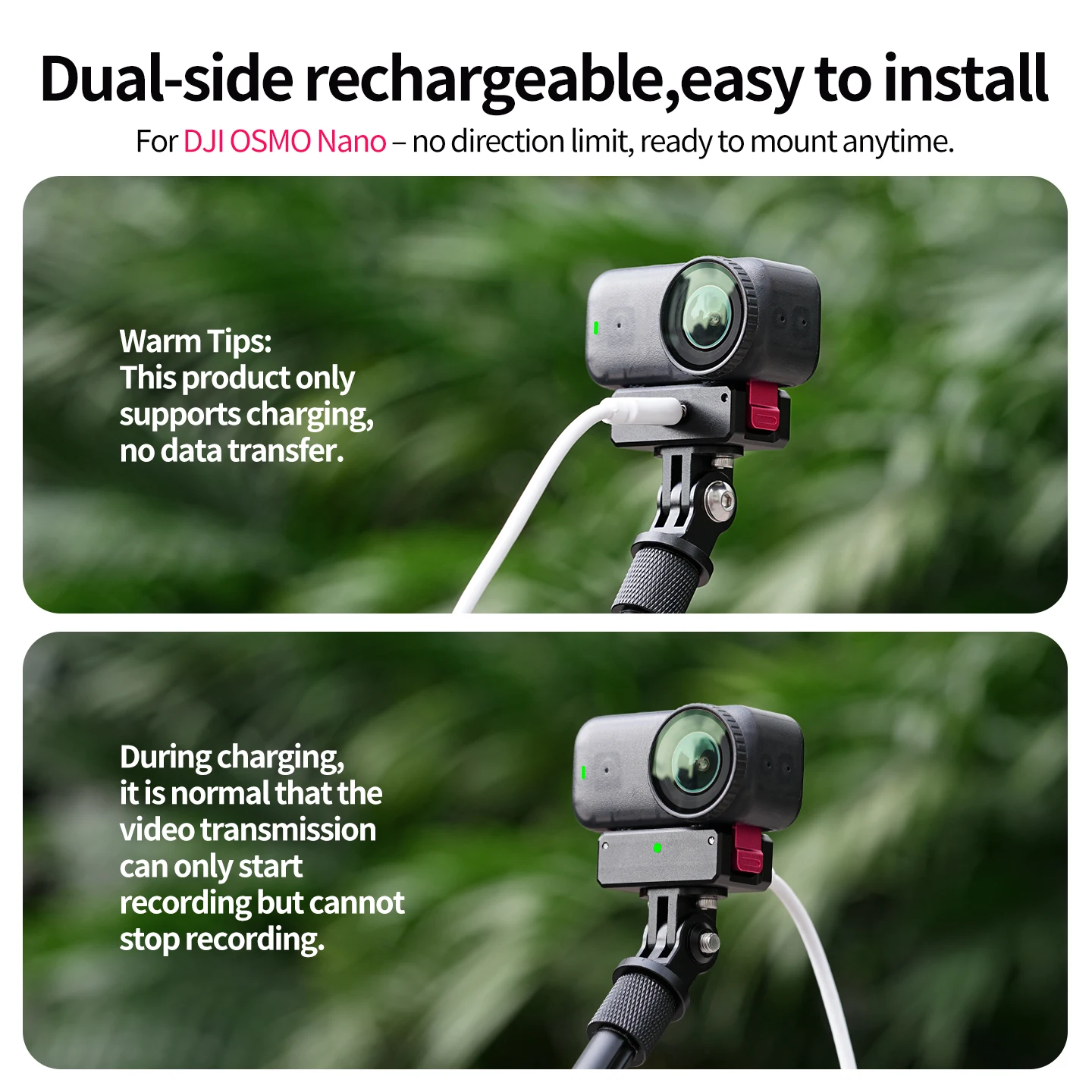 Aufladbarer magnetischer Kamerakäfig-Stativadapter für DJI Osmo Nano Kamera, Selfie-Stick, Fahrrad-Rucksackhalterung für Mikrofon- und Lichterweiterung – Detail 4