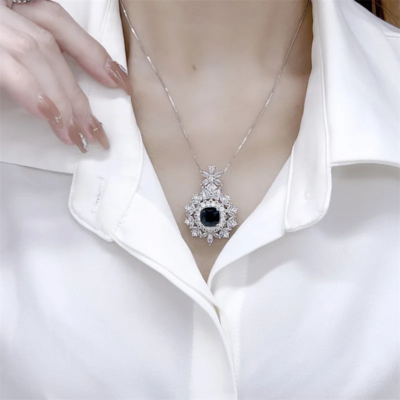 S925 Pure Silver High-End Colored Gemstone Set - Three-Piece Necklace, Ring, Tassel Earring and Chain - Women's Party Jewelry
