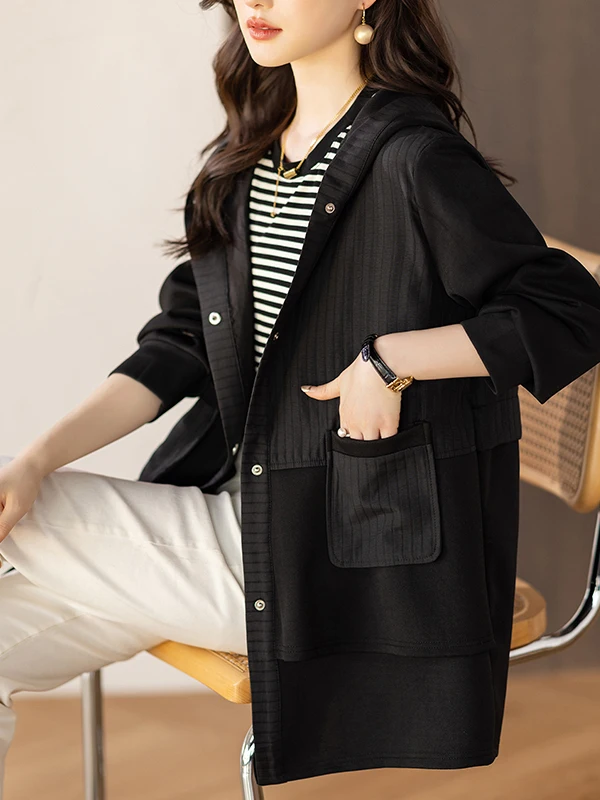 Sli mit Kapuze, mittellang, Übergröße, Muttermantel, lässig, Faion-Oberbekleidung, Herbst, Neuankömmling, Damen-Strickpullover aus Polyester