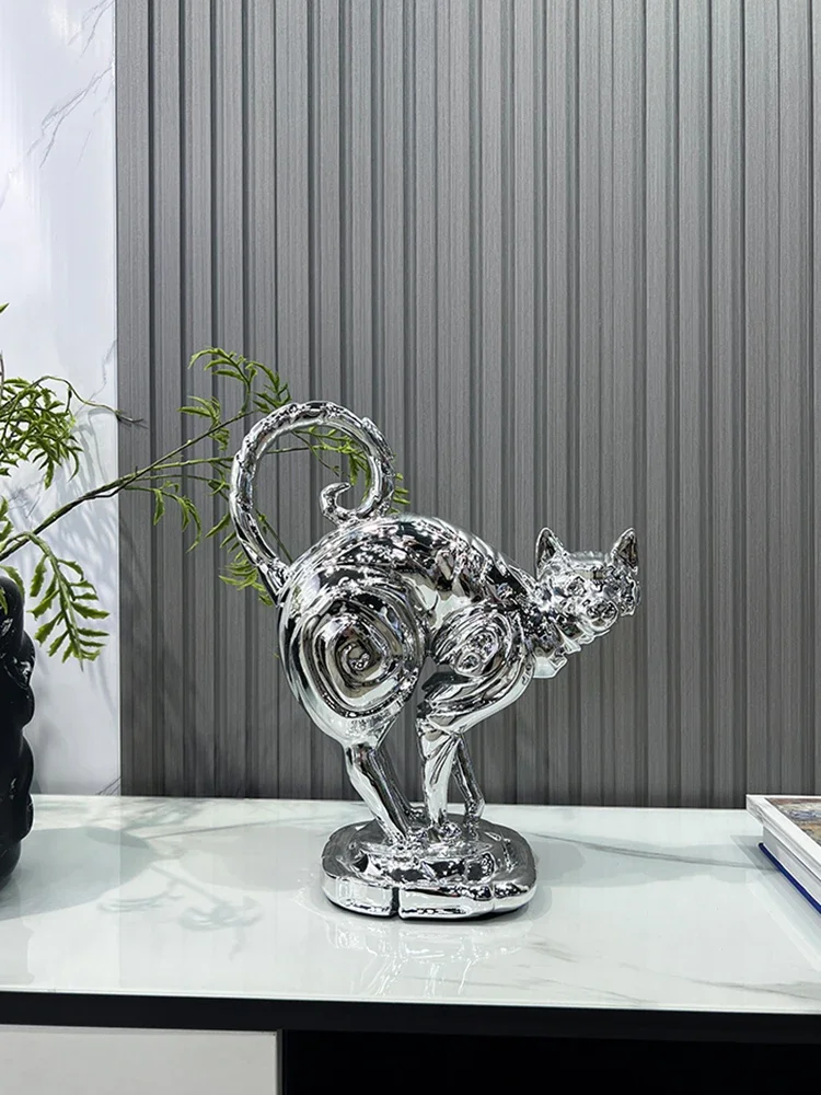 

Creative Cartoon Plated Cat Statue, Luxury Living Room Decoration, TV Cabinet Entrance Desk, Animal Sculpture, Ornament Craft