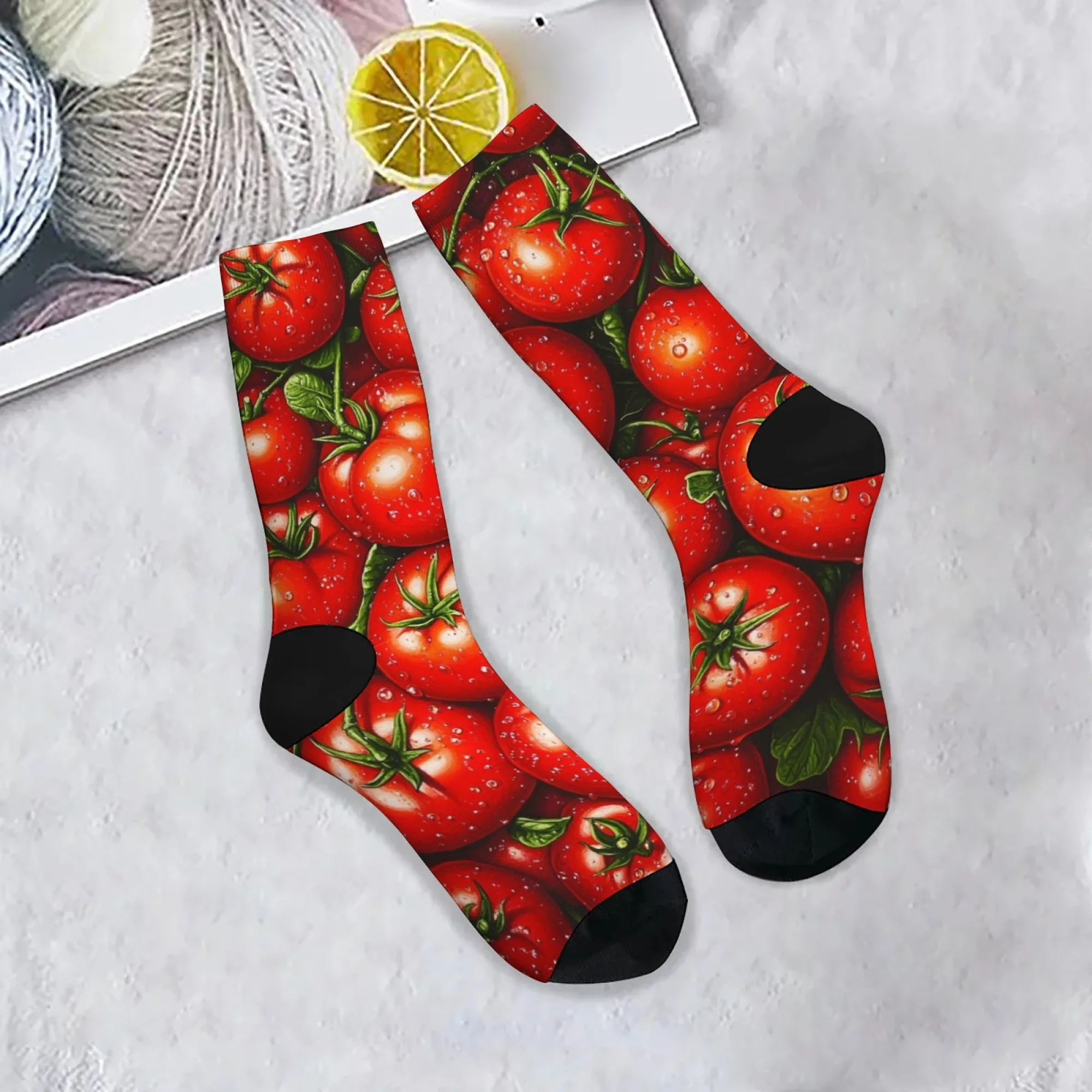 

Novelty Happy Tomato Men's Socks Comfortable Warm Anti-Slip Casual Fashion Sports Socks Crazy Street Hip-Hop Funny Socks Gift