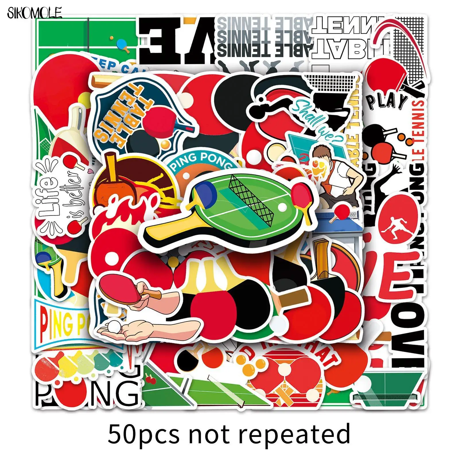 Autocollants de balle de ping-pong de dessin animé pour enfants, autocollant graffiti bricolage, jouet cadeau, ordinateur portable, valise, planche à roulettes, téléphone, JECup, 10 pièces, 30 pièces, 50 pièces