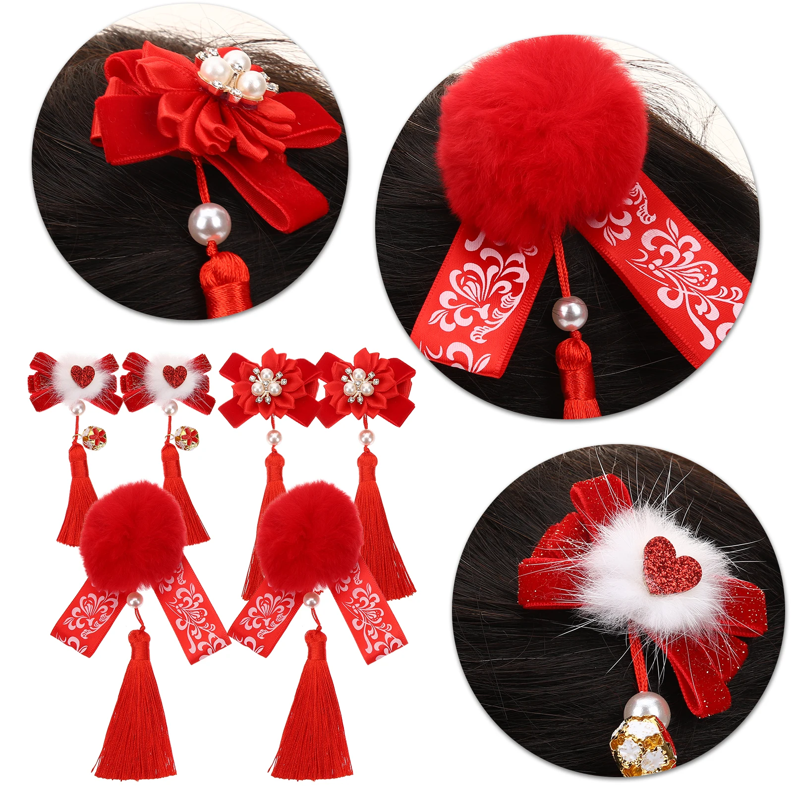 

Hanfu Accessories Tassel Dangle Hair Barrettes Ball Hairpins For Women Kids Wedding Party Cosplay Outfits Hair Styling