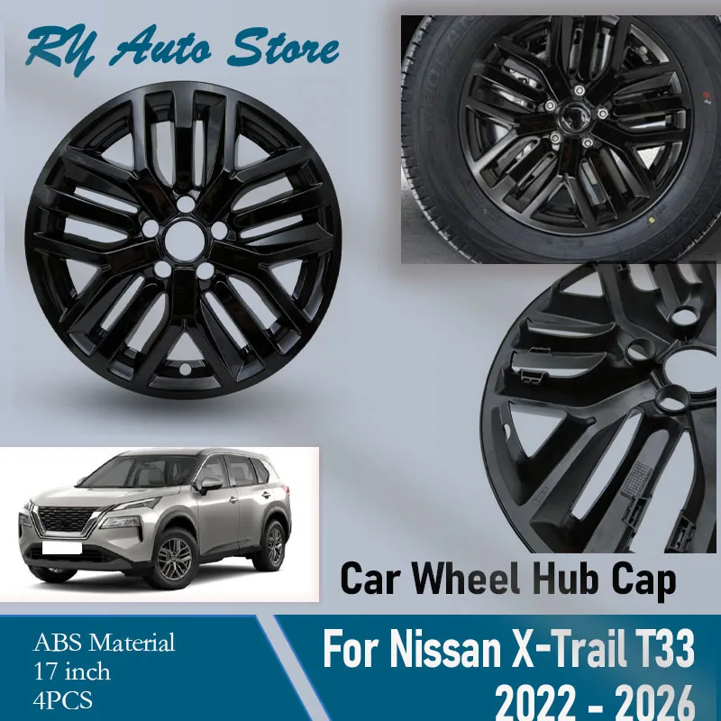 Car Wheel Hub Cap For Nissian X-Trail Rogue T33 2022-2026 17inch Glossy Black Pad Decorative Wheels Tire Modification Cover Part