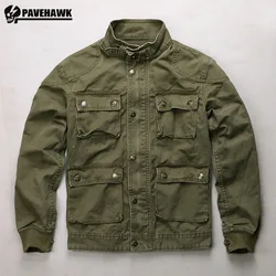 Casual Camouflage Cargo Jacket Mens Cotton Multi Pocket Tactical Coats Stand Collar Fashion Vintage Autumn Bomber Outwear
