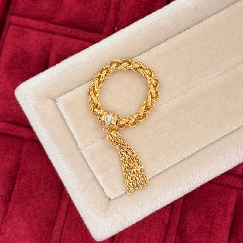Bellux gold tassel ring 925 silver fashionable vintage woven rope 925 silver synthetic zircon rings