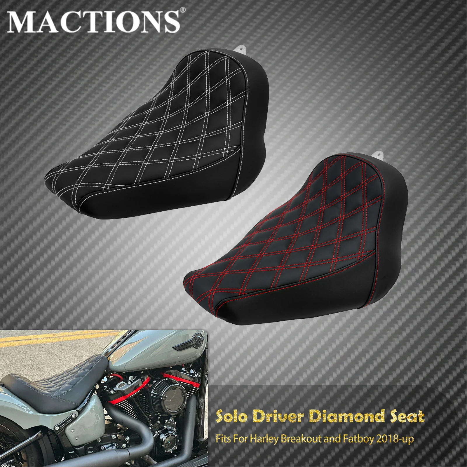 

Motorcycle Diamond Driver Front Solo Cushion Seat For Harley Softail Breakout FXBR Fat Boy FLSTF FLFB 2018 2019 2020 2021-2023
