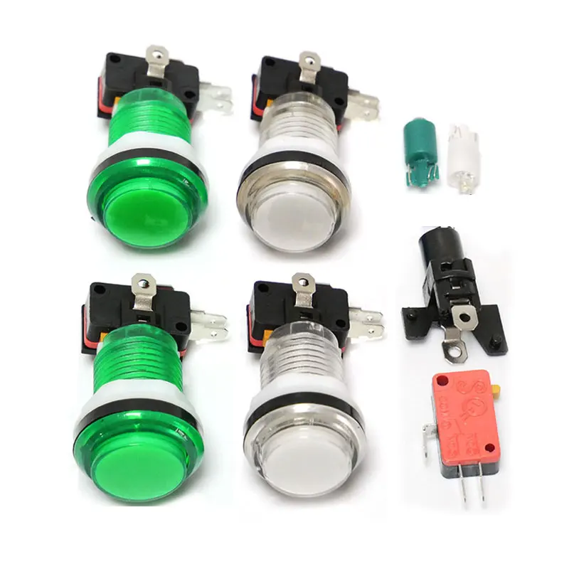 Arcade Push Button LED Momentary Illuminated Transparent Buttons with Micro Switch, Cabinet Accessories, 33mm