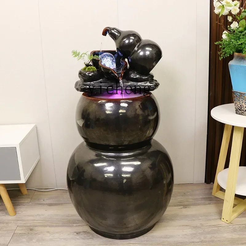 D3L9- New Chinese Ceramic Floor-to-ceiling Water Fountain Modern Simple Gourd Home Jewelry Ornament