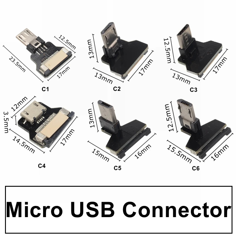 DIY 90 Degree FFC Type-C Mini Micro USB Connectors Extension Ribbon Converter FPV Slim Flat Soft Flexible FPC Charge USB Adapter