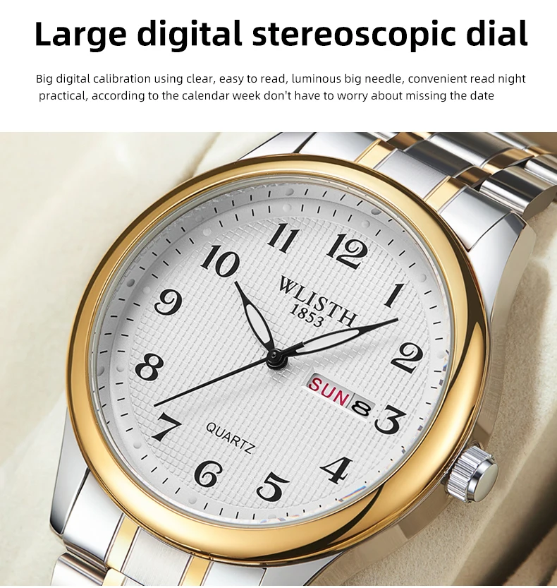 Wlisth Quartz Watch Qigital Luminous Elderly Watch Double Calendar Lovers Foreign Trade Watch