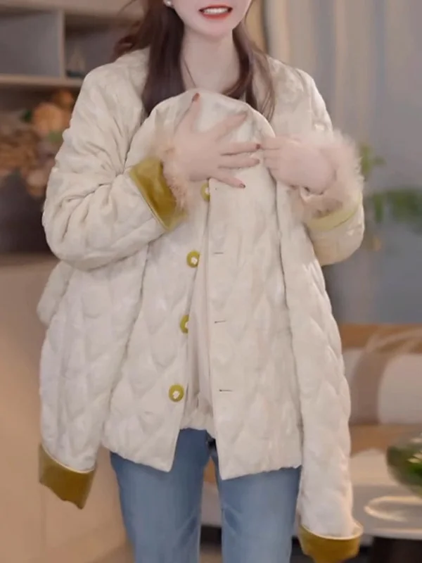 

Легкая теплая хлопковая куртка-пальто для женщин, весна-осень-зима, модная повседневная модель с круглым вырезом и застежкой на одну пуговицу