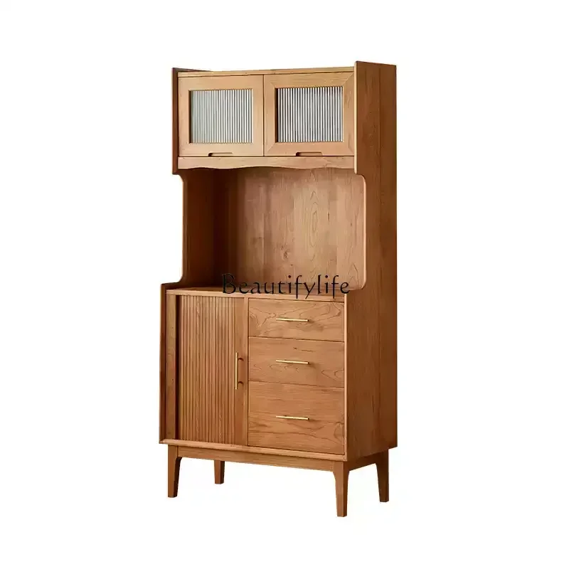 

Solid wood dining side cabinet integrated against the wall, guest dining room wall storage tea cabinet